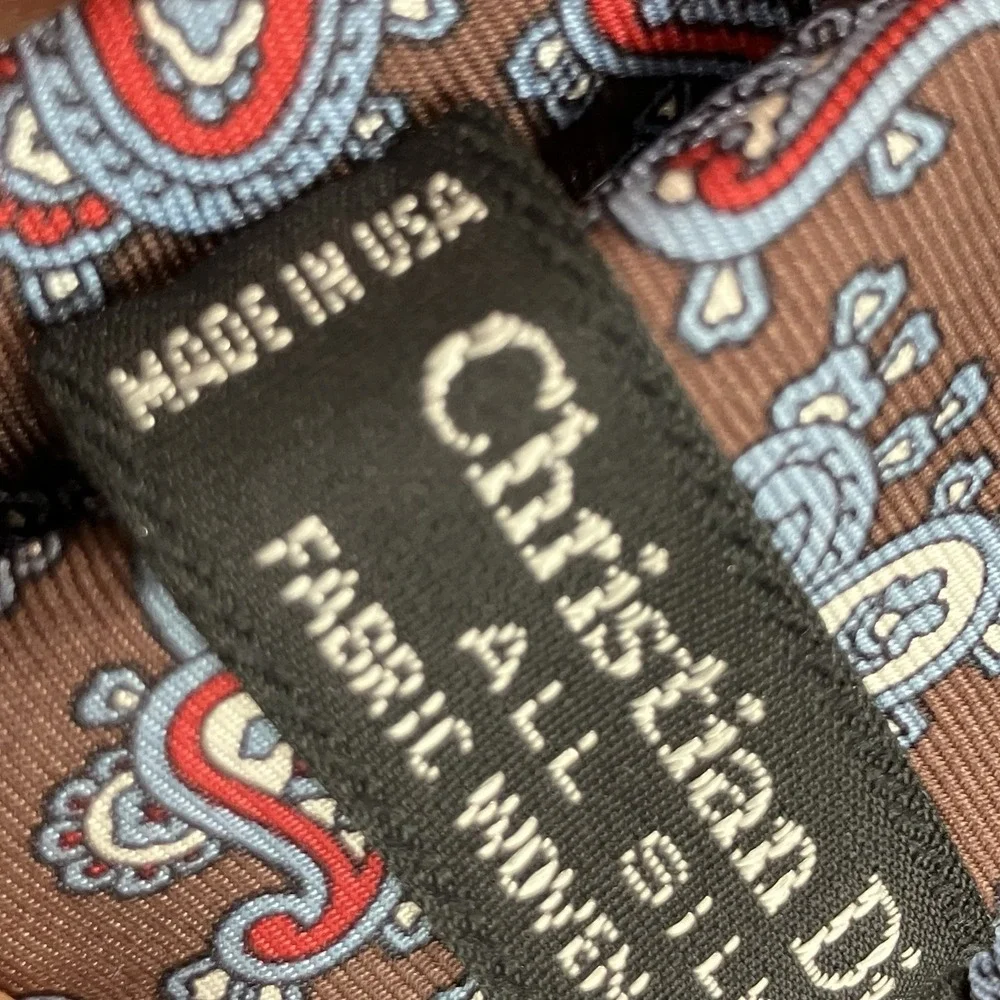 Christian Dior All Silk Paisley Necktie Brown Red Blue Made in Italy Luxury Tie